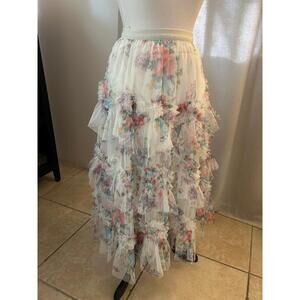 Pastel Floral Chiffon Ruffle Maxi Skirt Coquette Balletcore Fairy Kei S